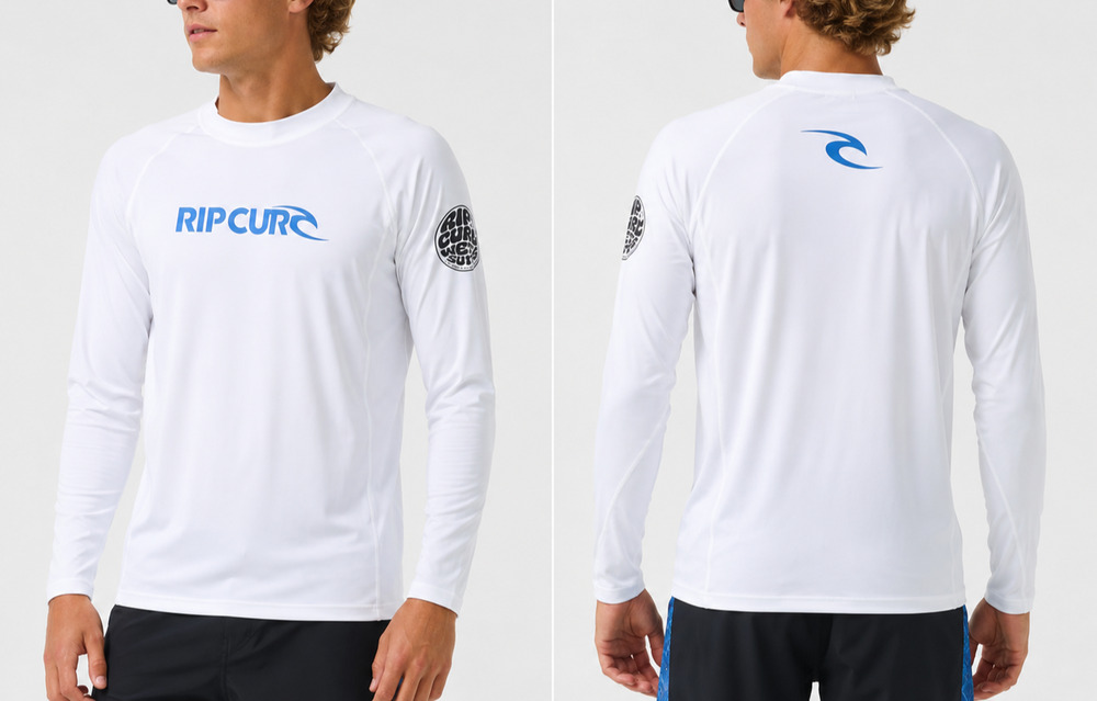 Rip Curl 2XL White UPF 50+ Long Sleeve Rash Guard Surf Swim Shirt Performance
